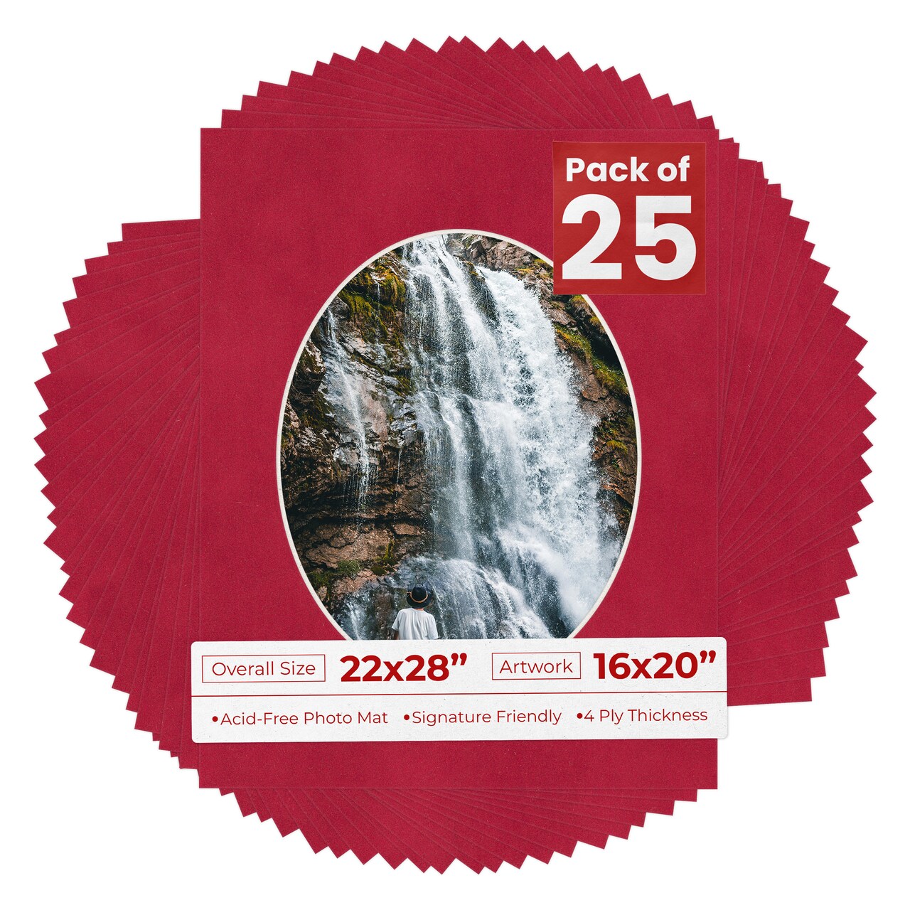 Red Suede Mat Board for 22x28 Frames - Oval Opening for 16x20 Photos